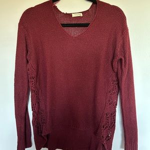Burgundy sweater with crochet detailing